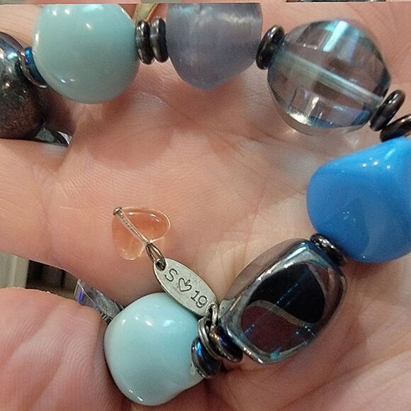 #Sabika Spring 2019 Blue Aqua Turquoise Beaded Stretch Bracelet - Picture 3 of 5